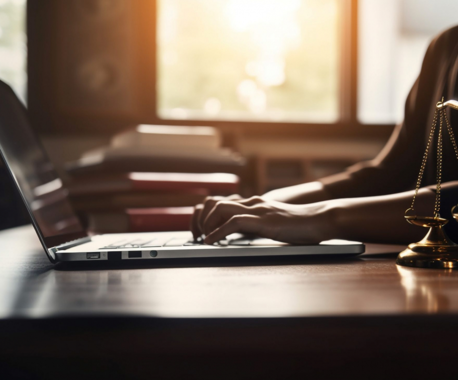 One woman typing on laptop in office generated by artificial intelligence